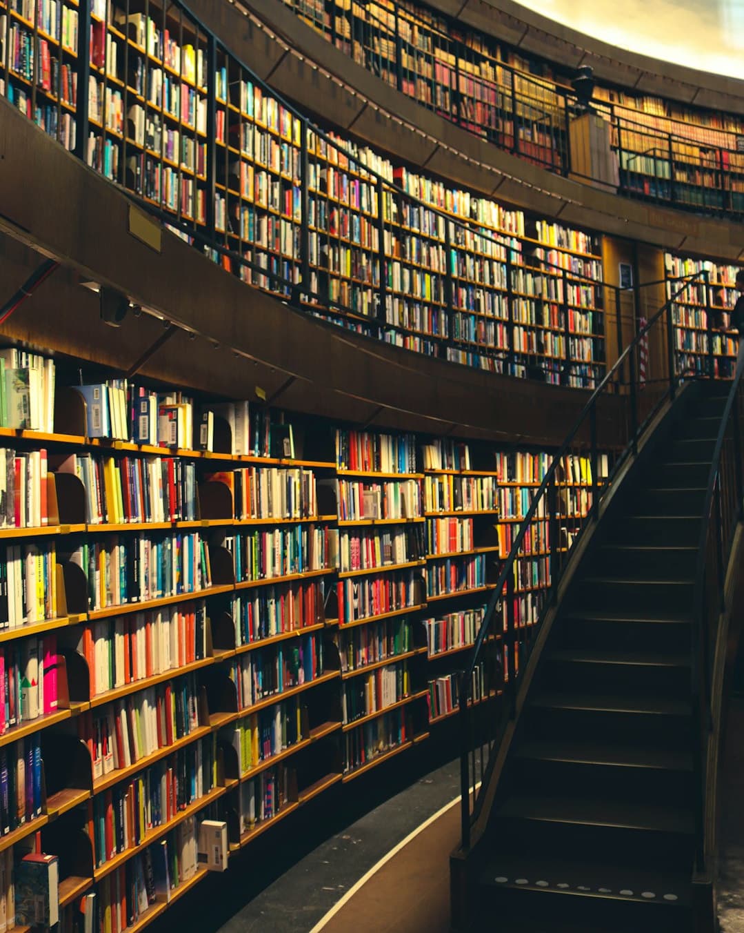 Library books with stairs